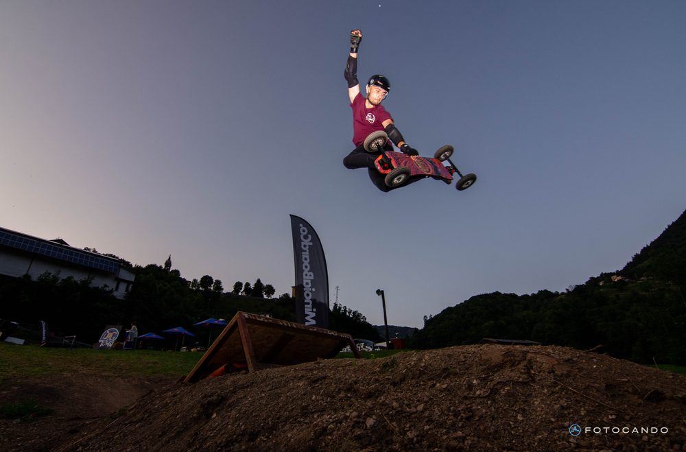 Mountainboard: jump off the dirt kicker at sunset, May 2023